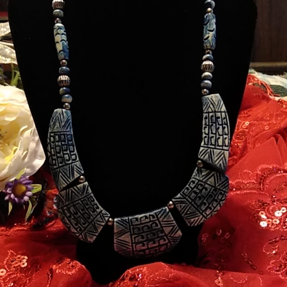 Blue and white Bohemian style necklace